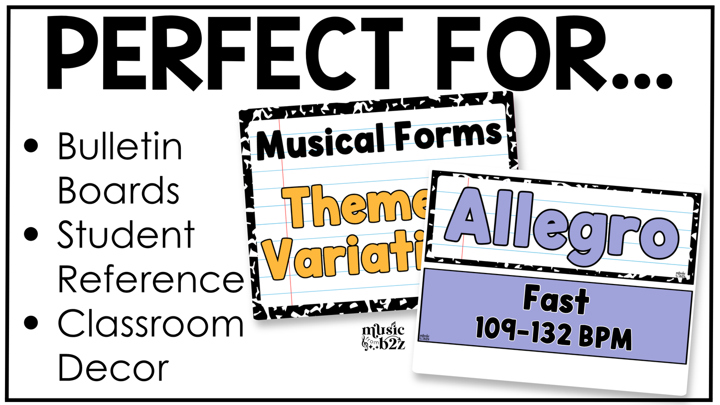Bright Composition Music Tempo & Form Posters Elementary Music Classroom Decor Editable