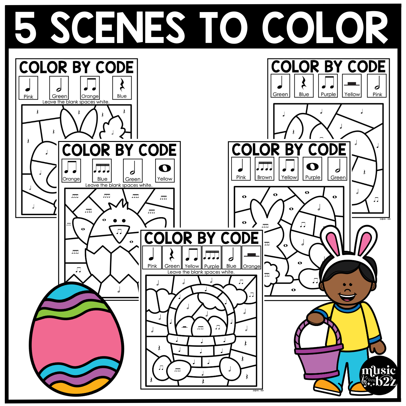 Easter Music Coloring Pages Rhythm Worksheets Spring Music Color by Note