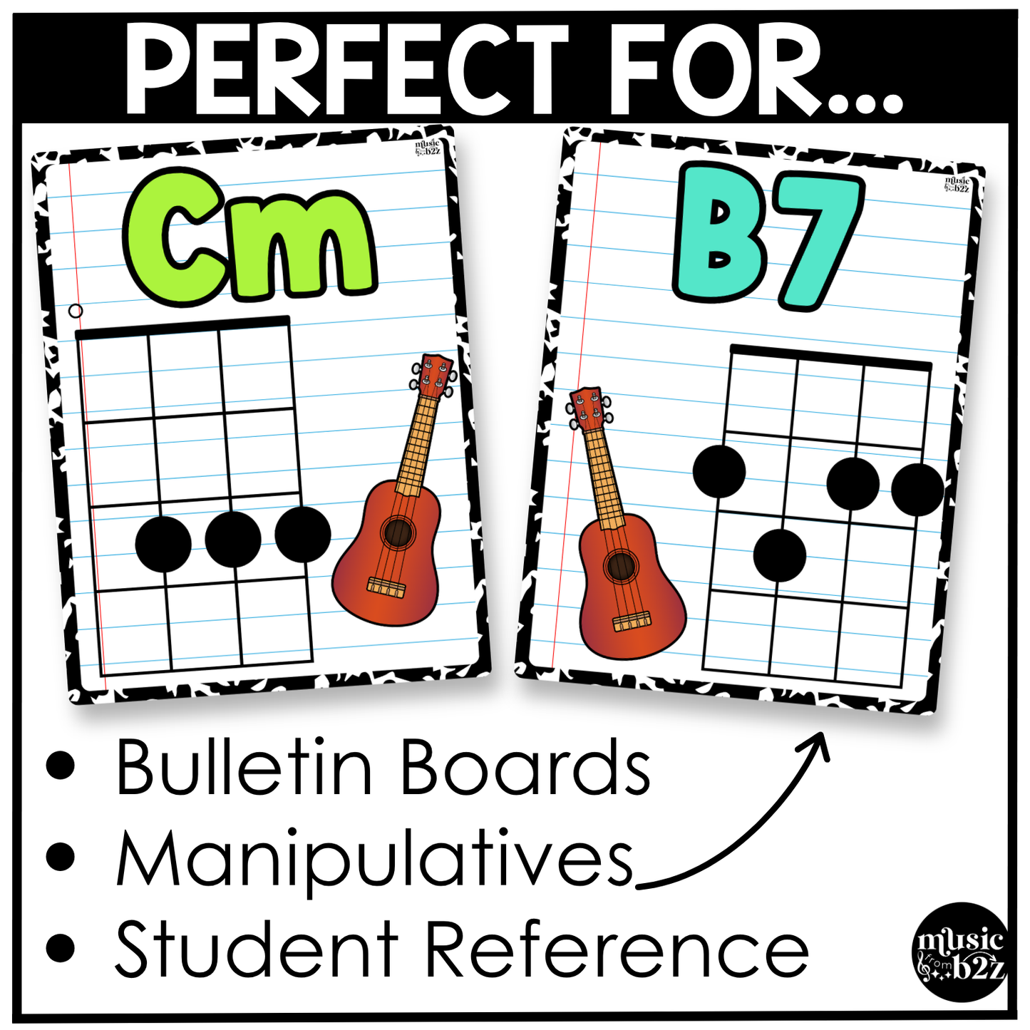 Bright Composition Ukulele Chord Charts Posters Elementary Music Classroom Decor