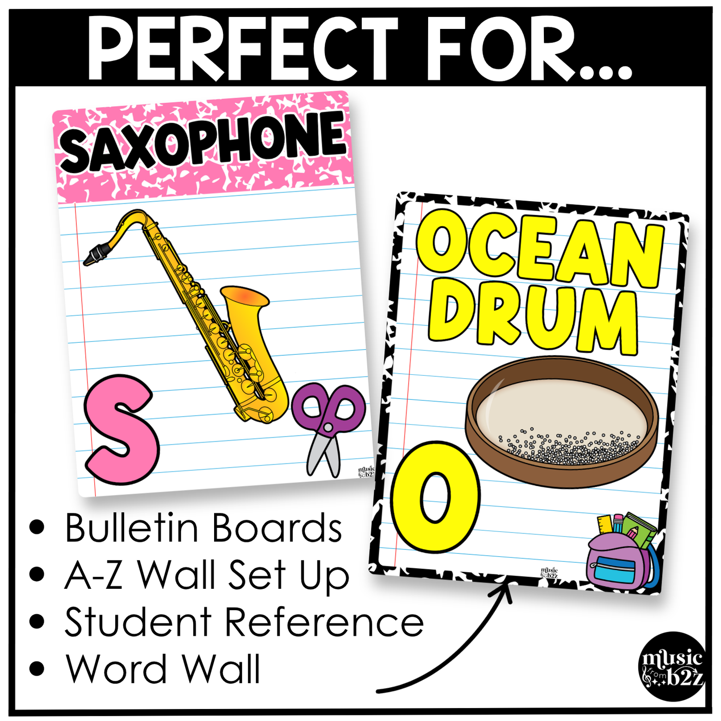 Bright Composition Notebook Music Alphabet Posters Music Classroom Decor