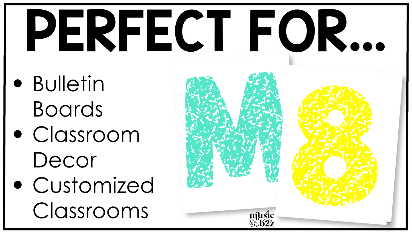 Bright Composition Bulletin Board Letters Numbers Symbols Elementary Music Classroom Decor