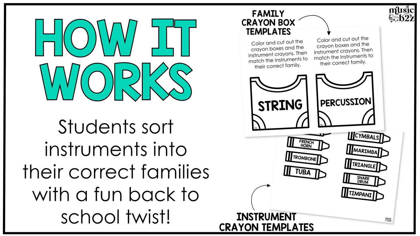 Back to School Music Craft Music Bulletin Board Instrument Families Orchestra