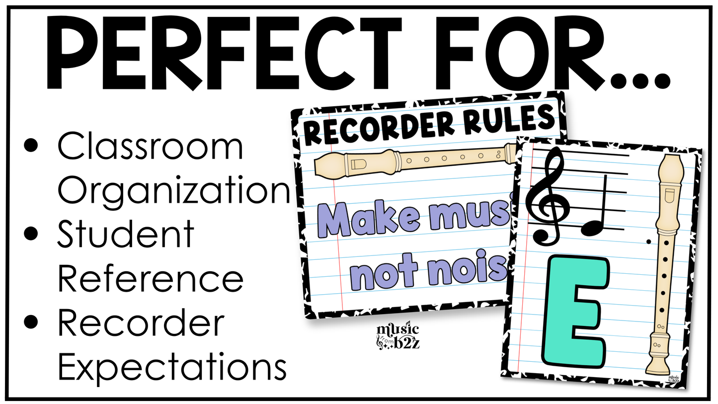 Bright Composition Recorder Fingering Charts & Rules Posters Music Classroom Decor
