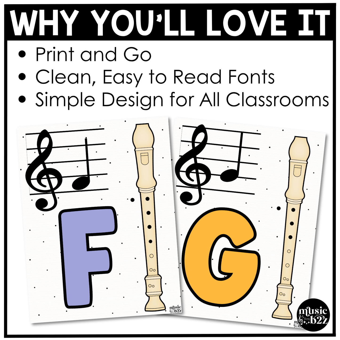 Bright Recorder Fingering Charts & Rules Posters Music Classroom Decor