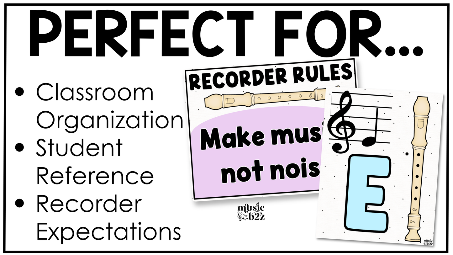 Pastel Recorder Fingering Charts & Rules Posters Music Classroom Decor