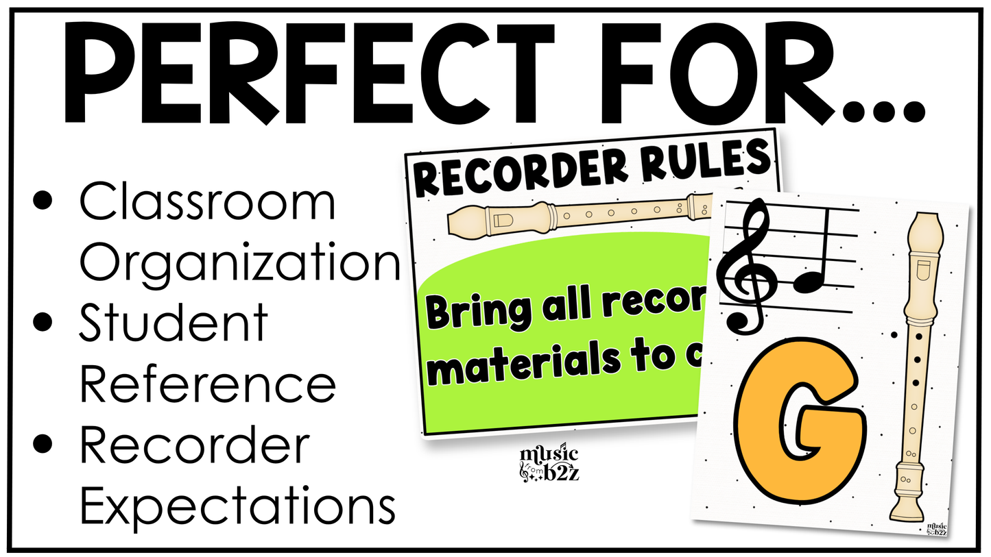 Bright Recorder Fingering Charts & Rules Posters Music Classroom Decor
