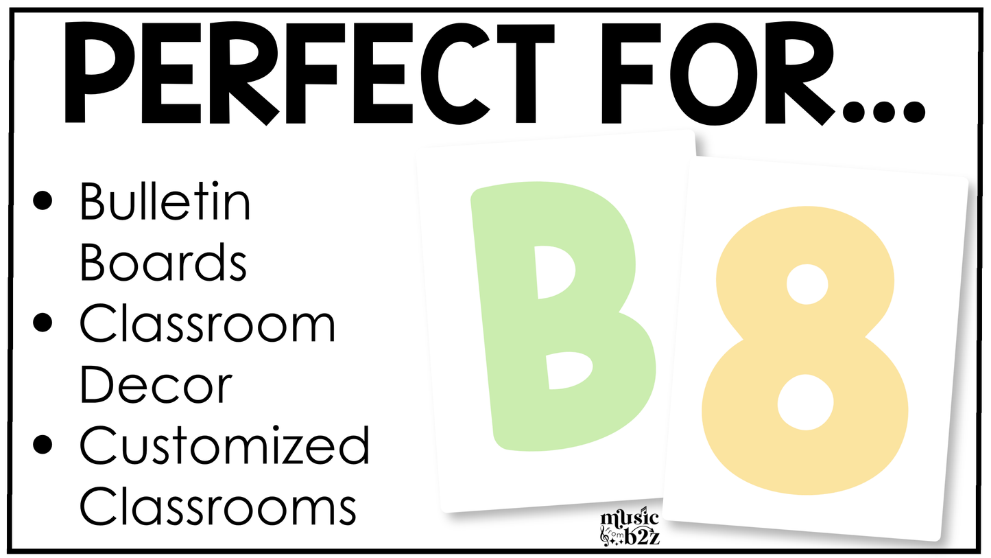 Pastel Bulletin Board Letters Numbers Symbols Elementary Music Classroom Decor