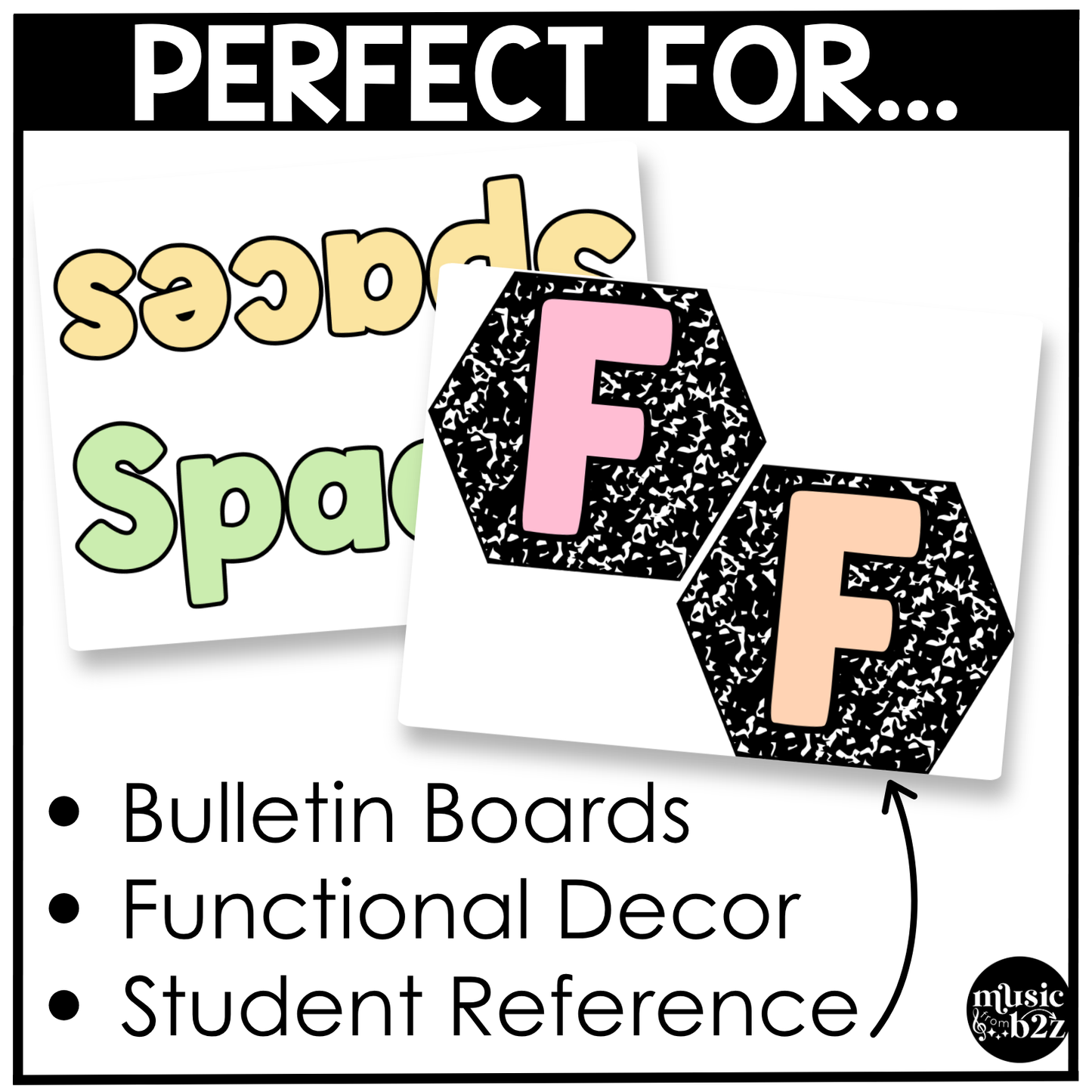 Pastel Composition Treble Clef Bulletin Board Music Classroom Decor Lines & Spaces