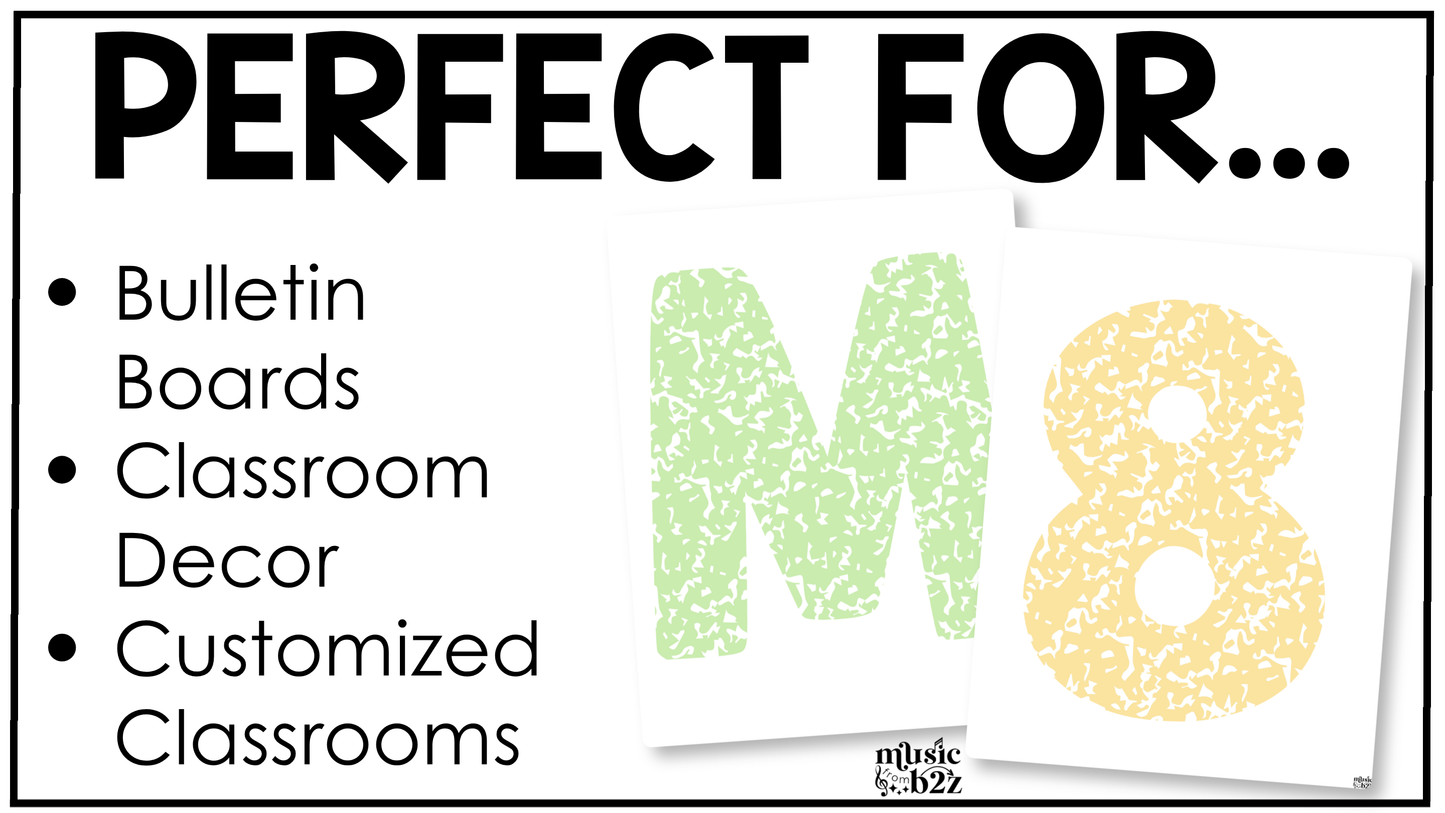 Pastel Composition Bulletin Board Letters Numbers Symbols Elementary Music Classroom Decor