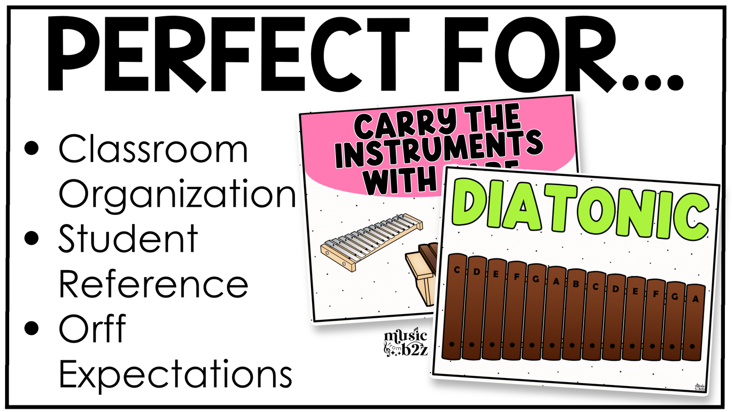 Bright Orff Instrument Rules & Setups Posters Elementary Music Classroom Decor