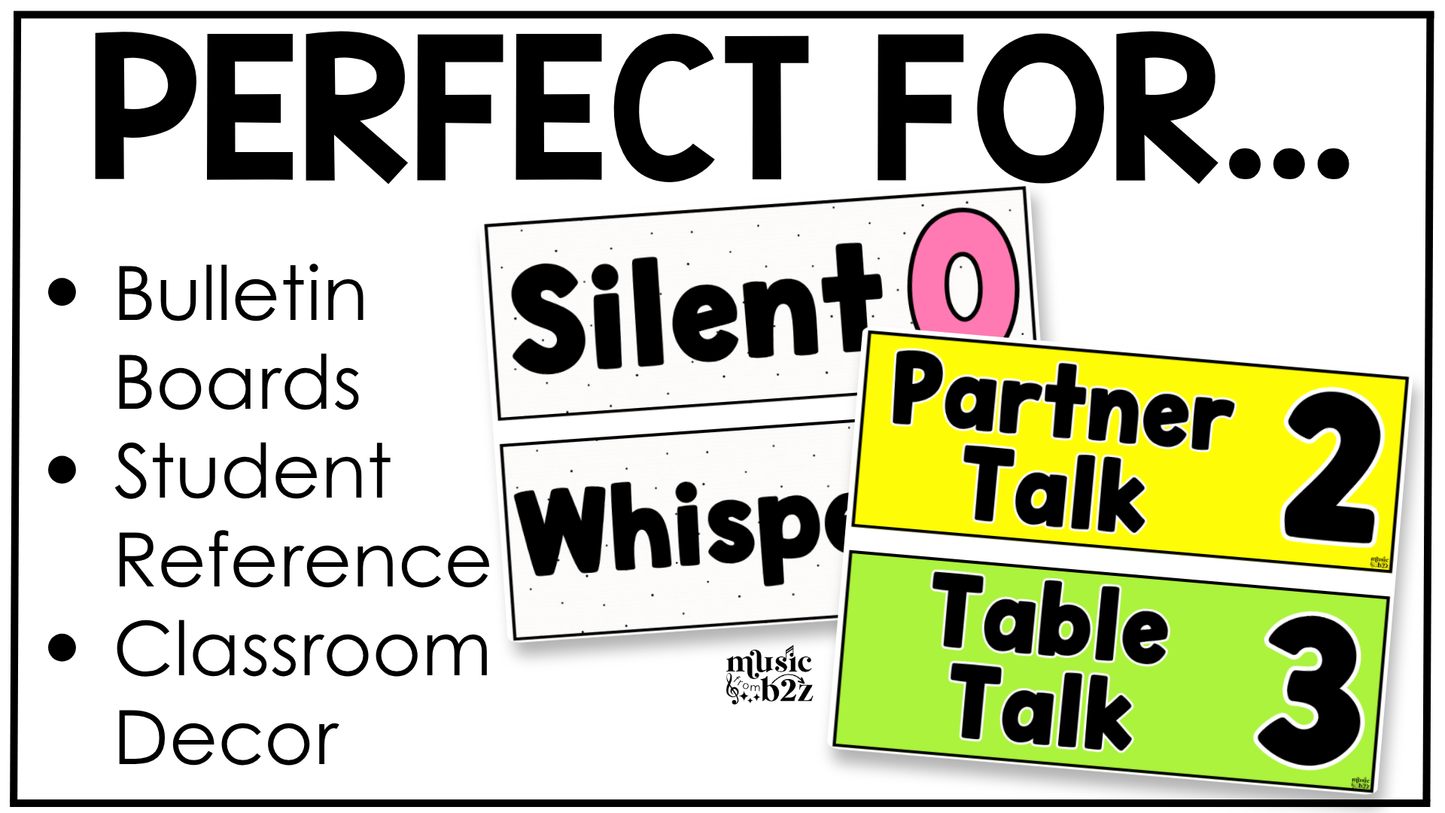 Bright Voice Level Volume Chart Posters Elementary Music Classroom Decor