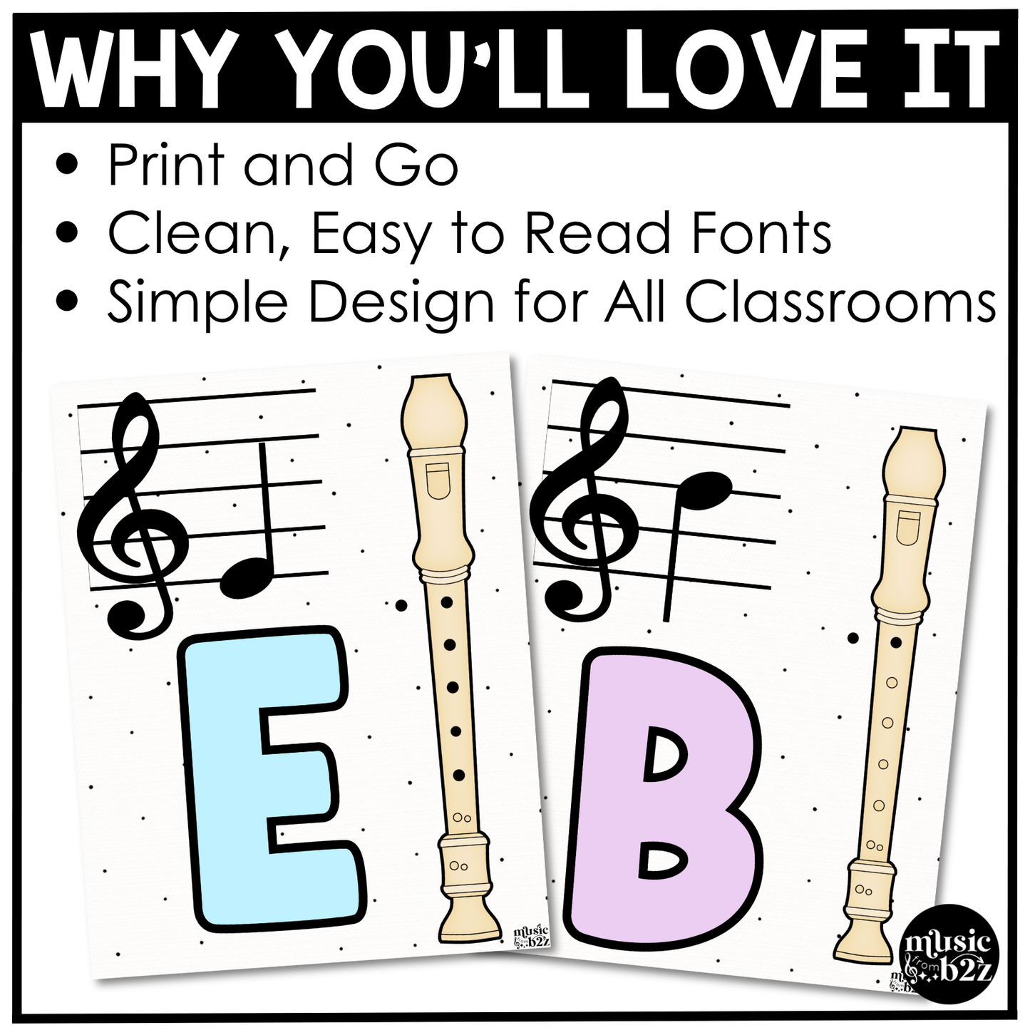 Pastel Recorder Fingering Charts & Rules Posters Music Classroom Decor