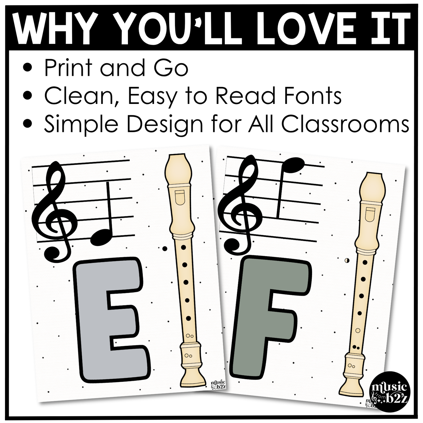 Neutral Recorder Fingering Charts & Rules Posters Music Classroom Decor
