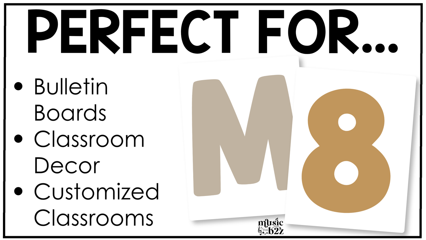 Neutral Bulletin Board Letters Numbers Symbols Elementary Music Classroom Decor
