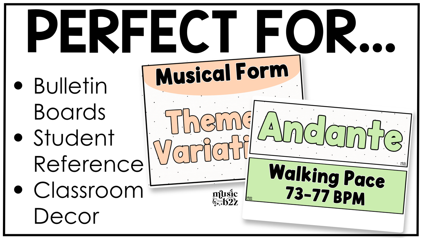 Pastel Music Tempo & Form Posters Elementary Music Classroom Decor Editable