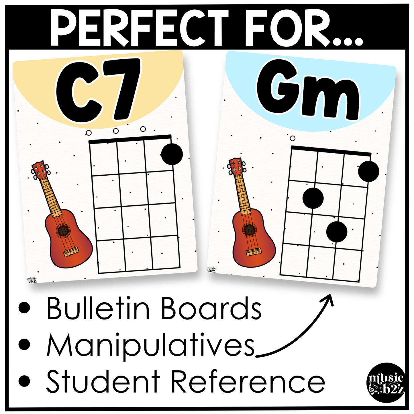 Pastel Ukulele Chord Charts Posters Elementary Music Classroom Decor