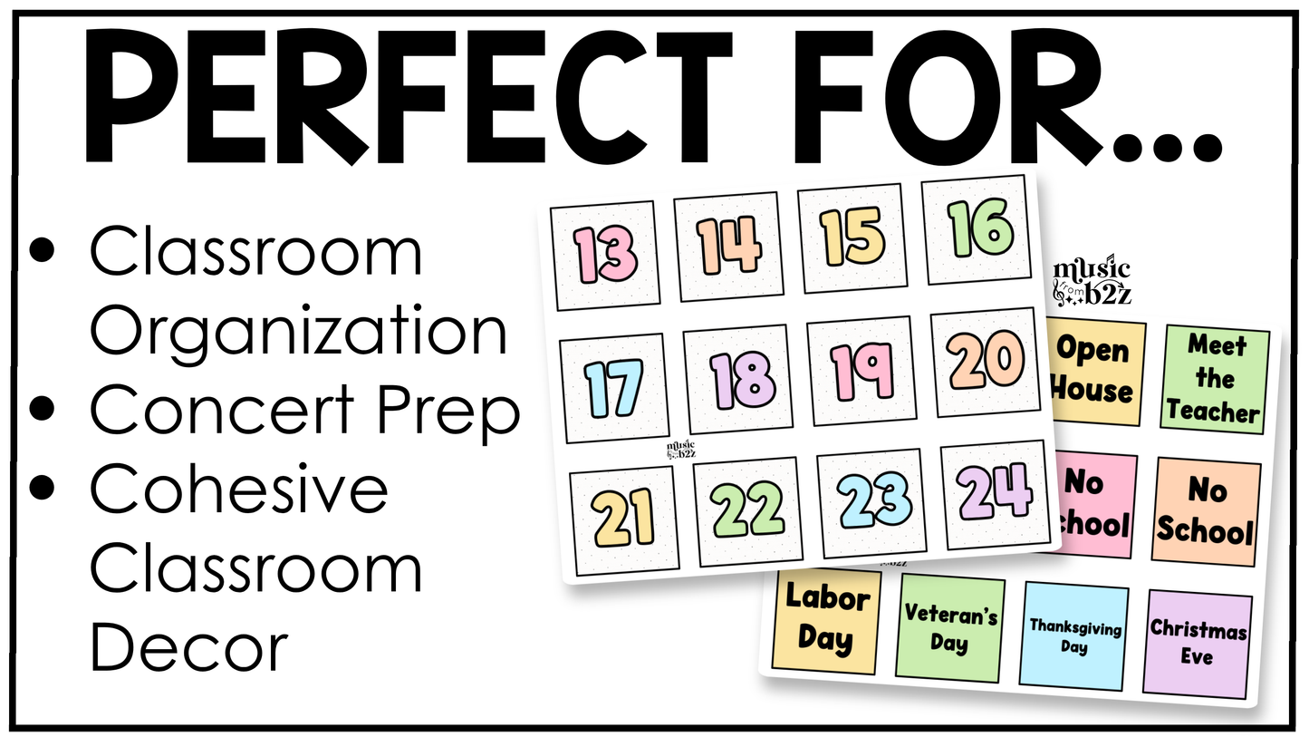 Pastel Calendar Kit Editable Elementary Music Classroom Decor Calendar Pieces
