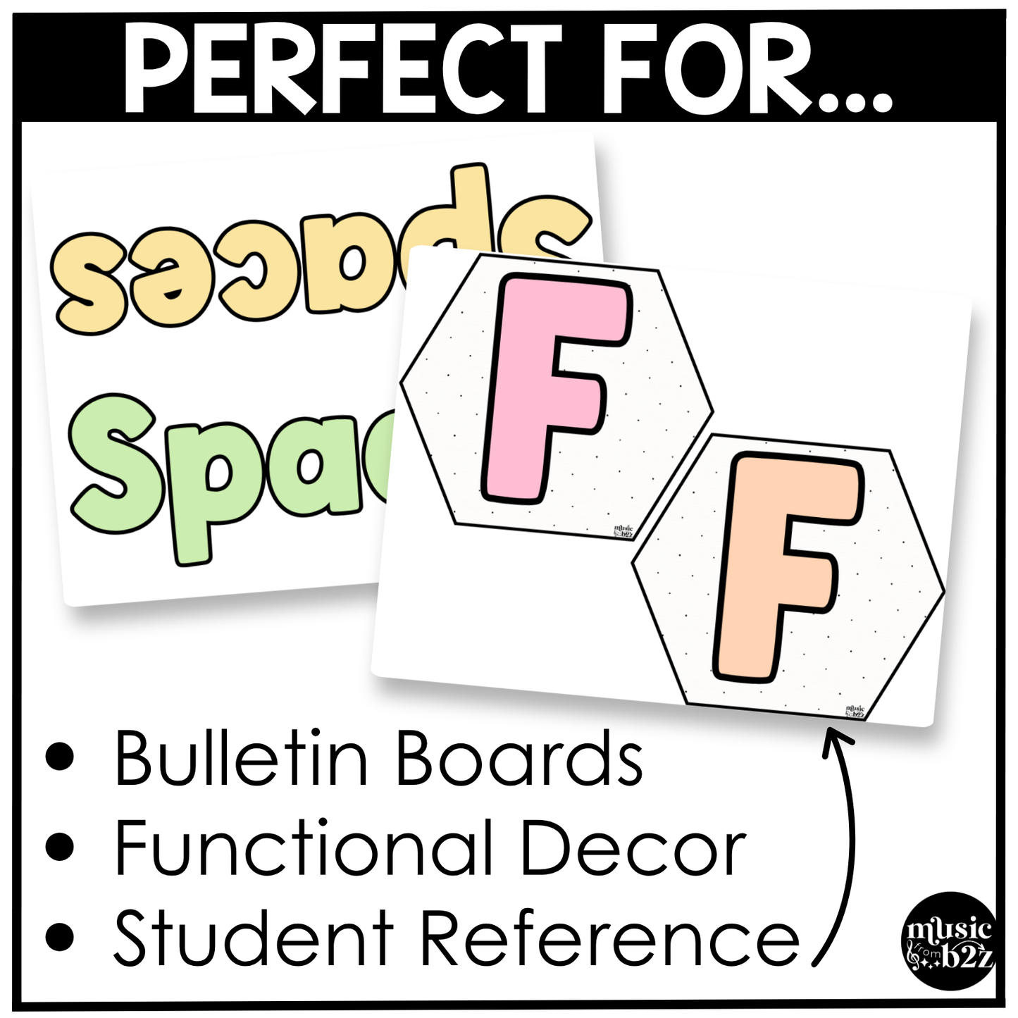 Pastel Treble Clef Bulletin Board Music Classroom Decor Lines & Spaces