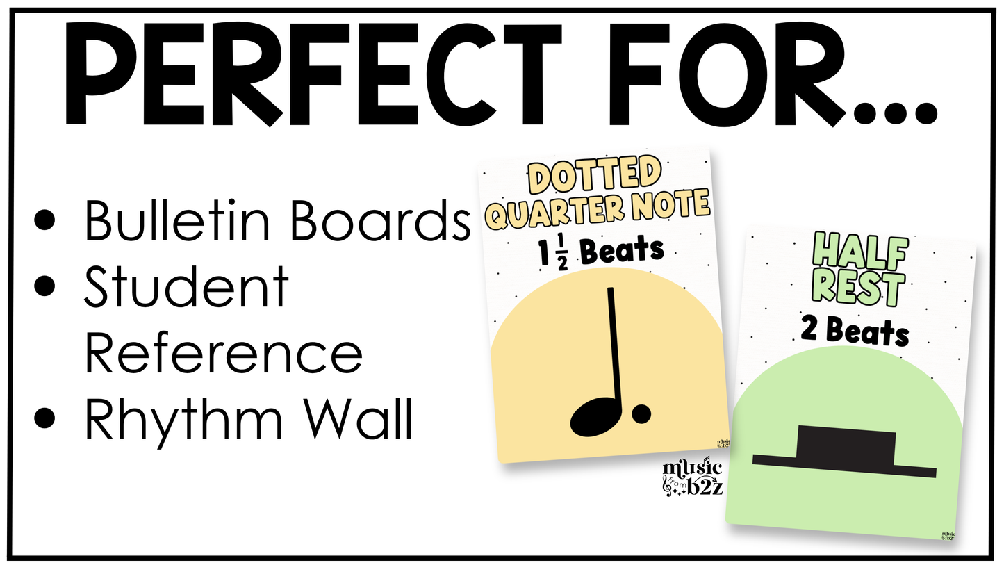 Pastel Note Value Posters Rhythm Durations Elementary Music Classroom Decor