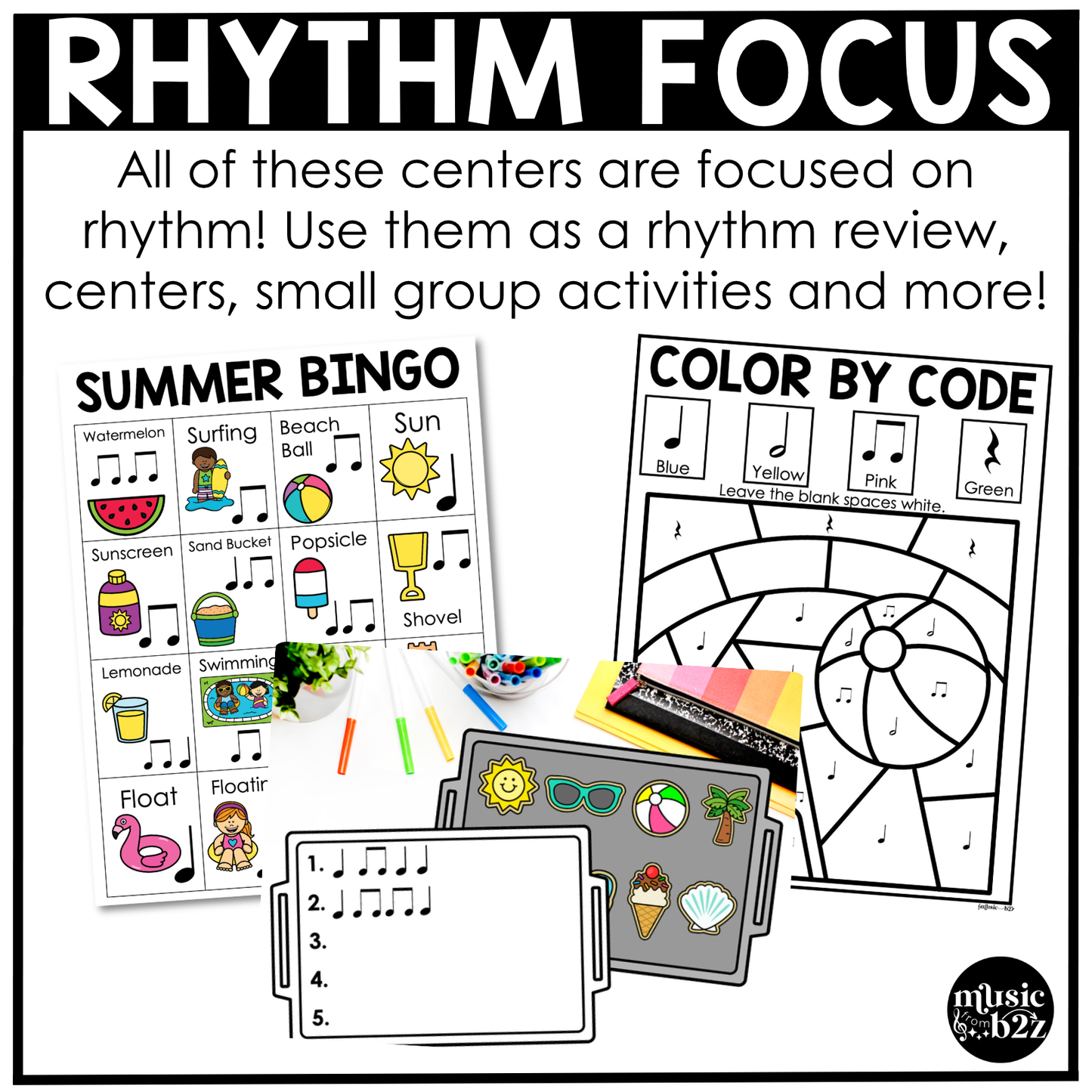 Summer Music Centers BUNDLE Rhythm Worksheets Summer Music Games