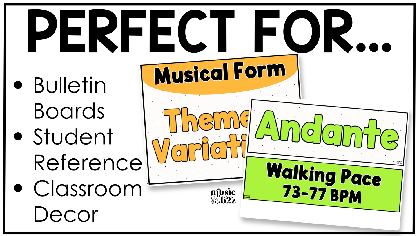 Bright Music Tempo & Form Posters Elementary Music Classroom Decor Editable
