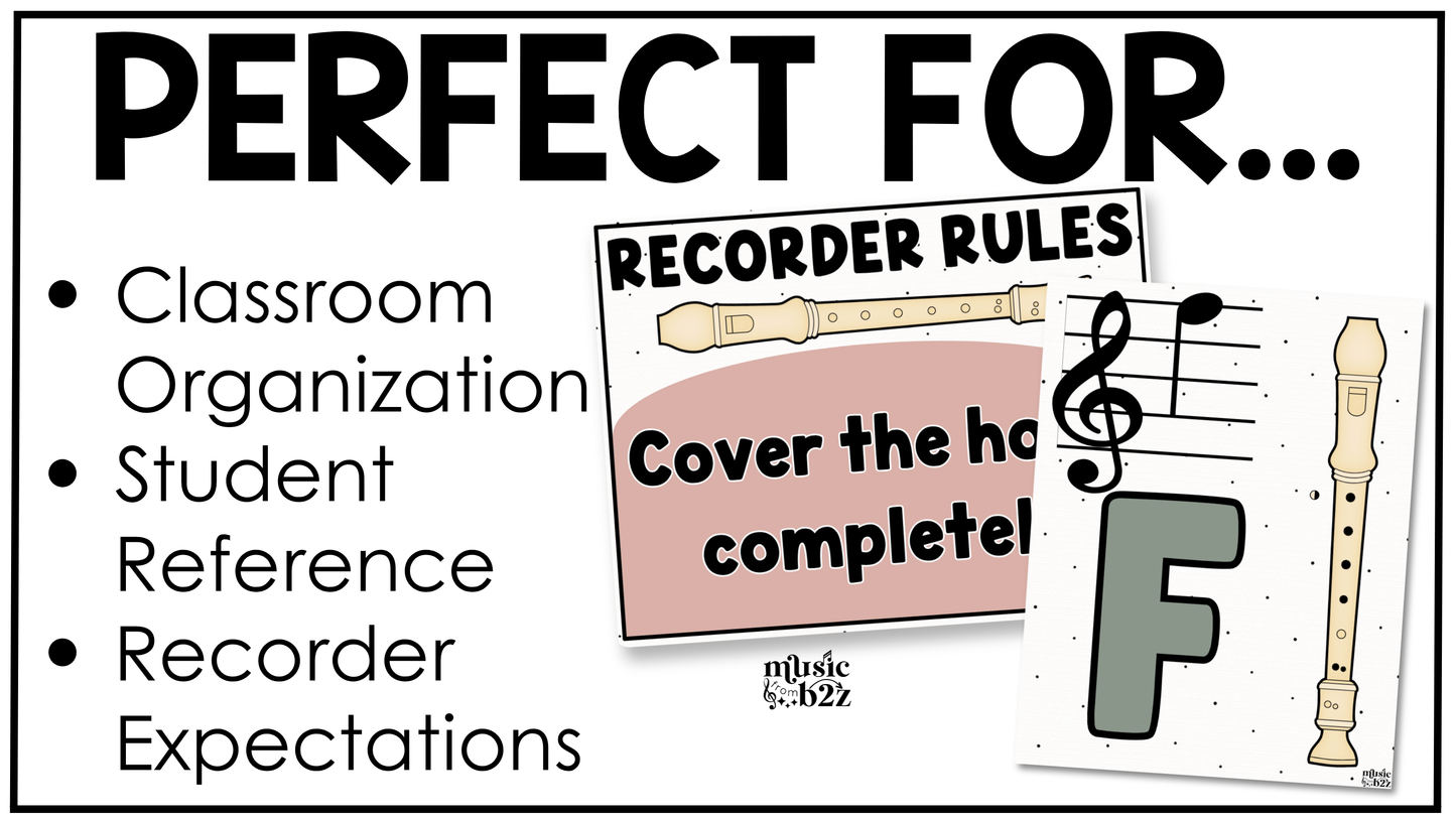 Neutral Recorder Fingering Charts & Rules Posters Music Classroom Decor