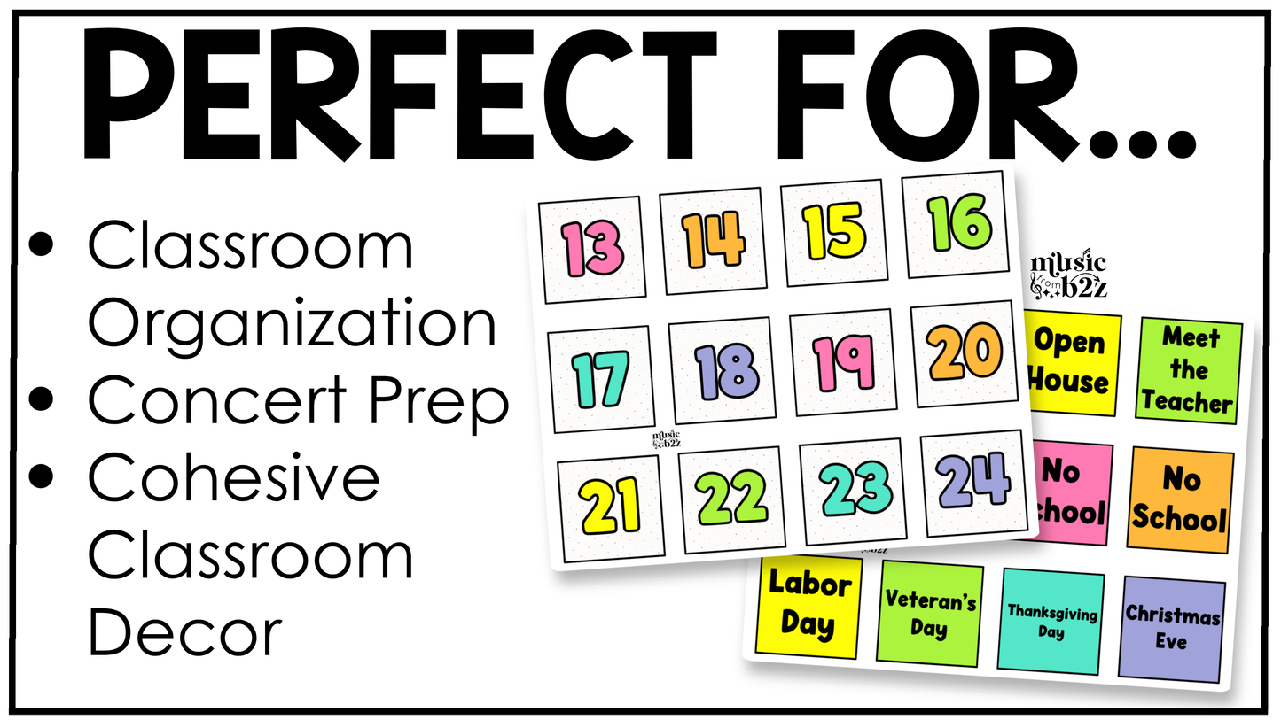 Bright Calendar Kit Editable Elementary Music Classroom Decor Calendar Pieces