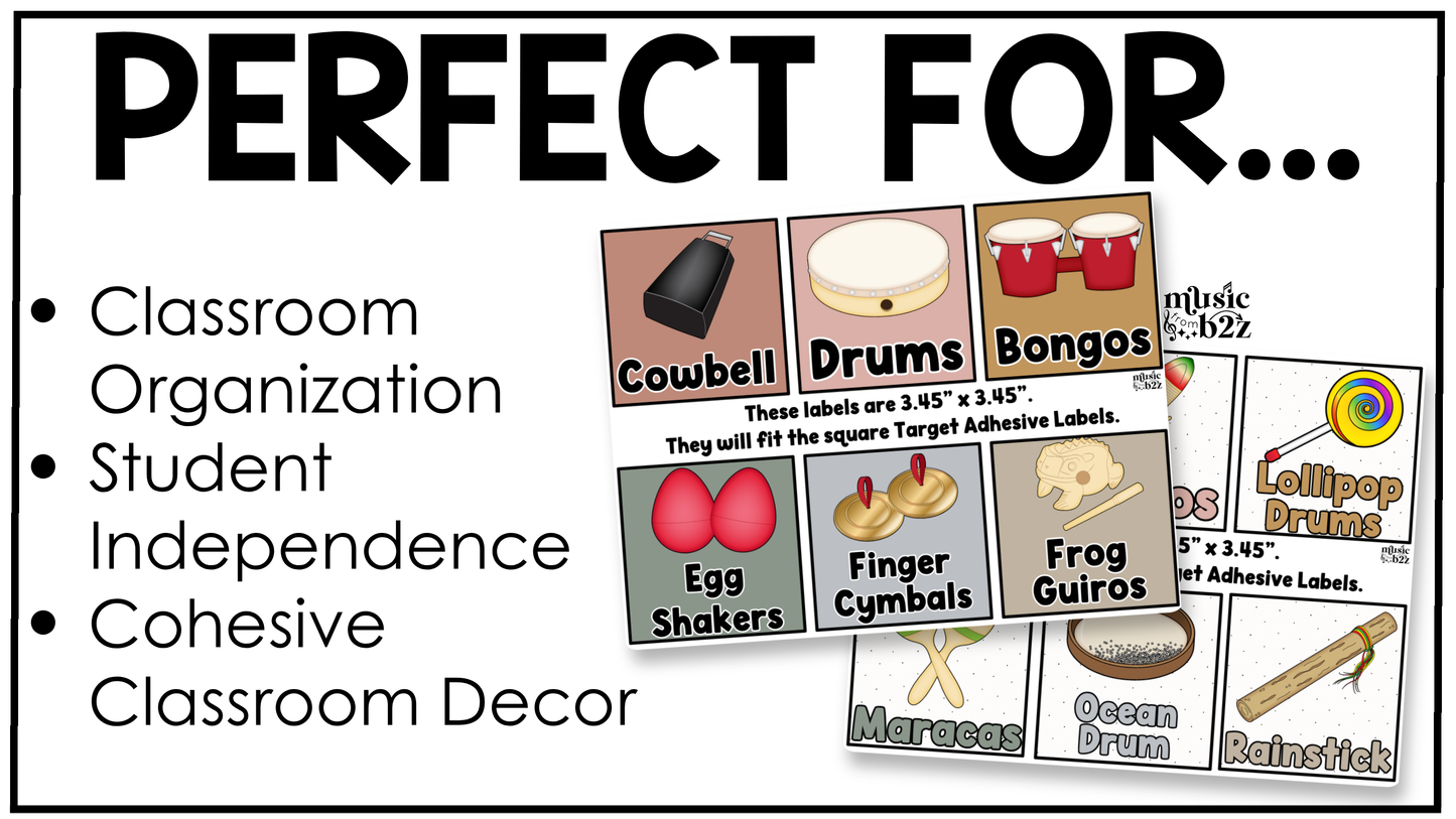 Neutral Classroom Instrument Labels Elementary Music Classroom Decor Editable