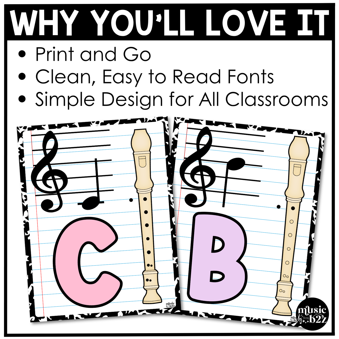 Pastel Composition Recorder Fingering Charts & Rules Posters Music Classroom Decor