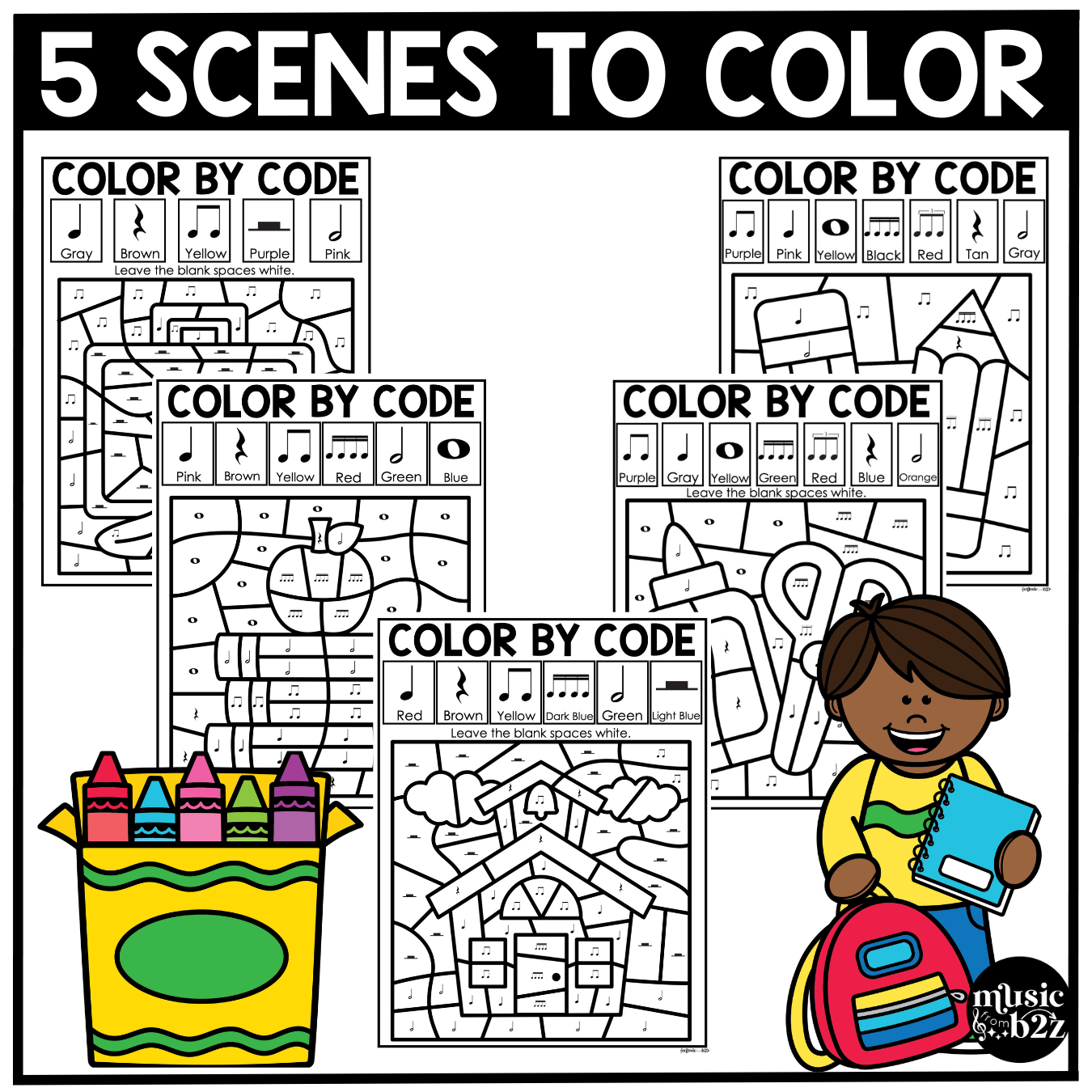 Back to School Music Coloring Pages Rhythm Worksheets Music Color by Note