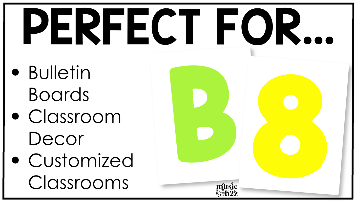 Bright Bulletin Board Letters Numbers Symbols Elementary Music Classroom Decor