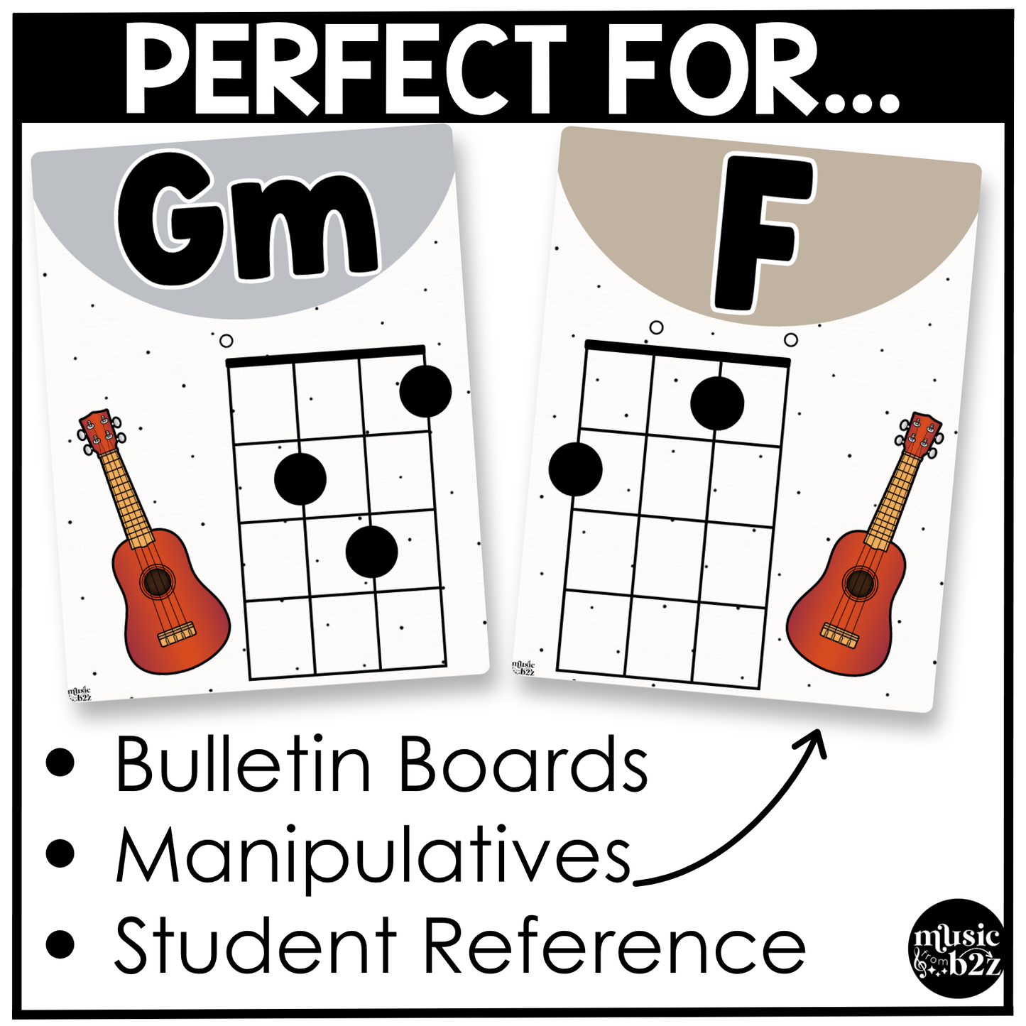 Neutral Ukulele Chord Charts Posters Elementary Music Classroom Decor