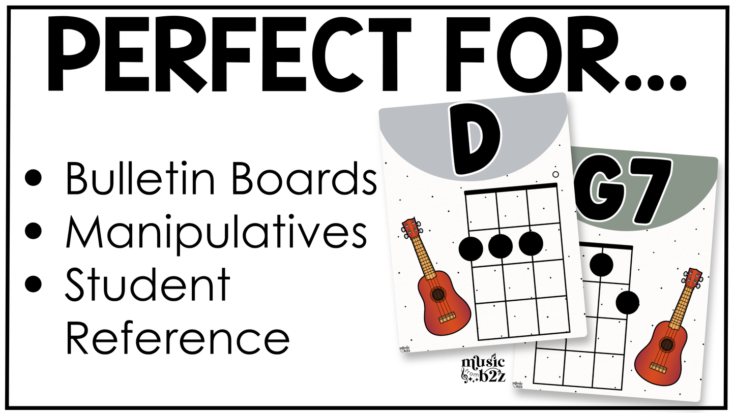 Neutral Ukulele Chord Charts Posters Elementary Music Classroom Decor