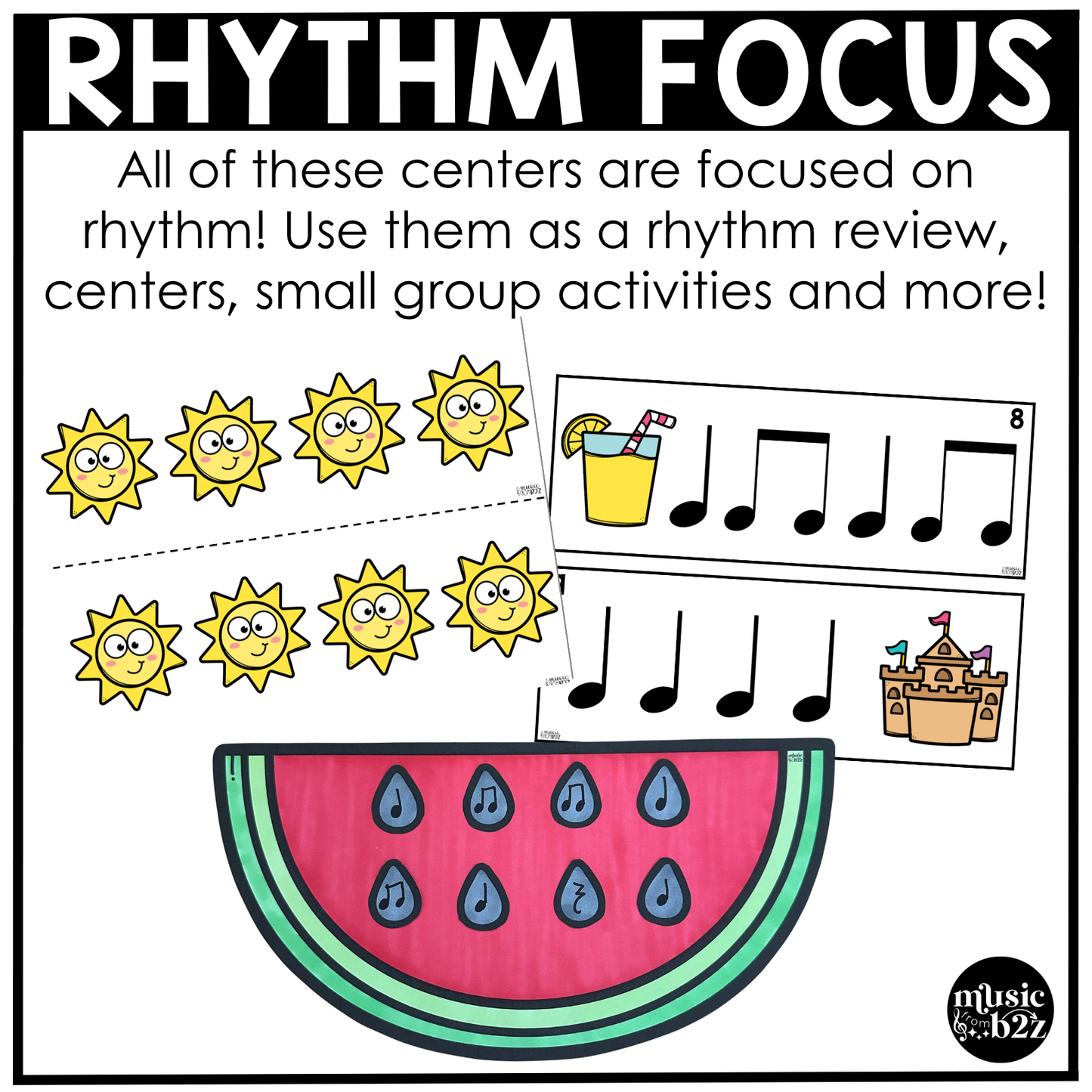 Summer Music Centers BUNDLE Summer Rhythm Worksheets Music Games Sub Plans