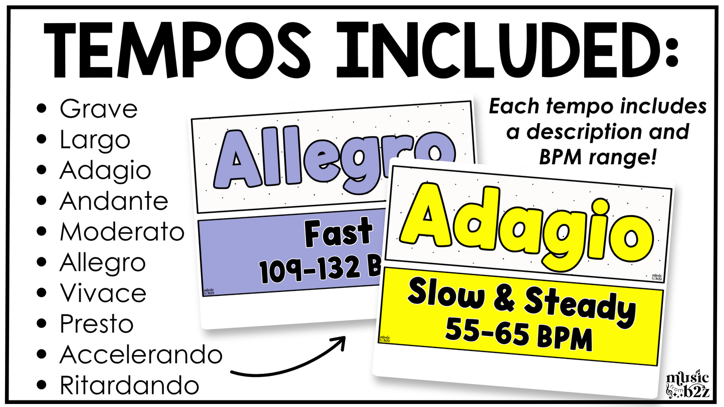 Bright Music Tempo & Form Posters Elementary Music Classroom Decor Editable