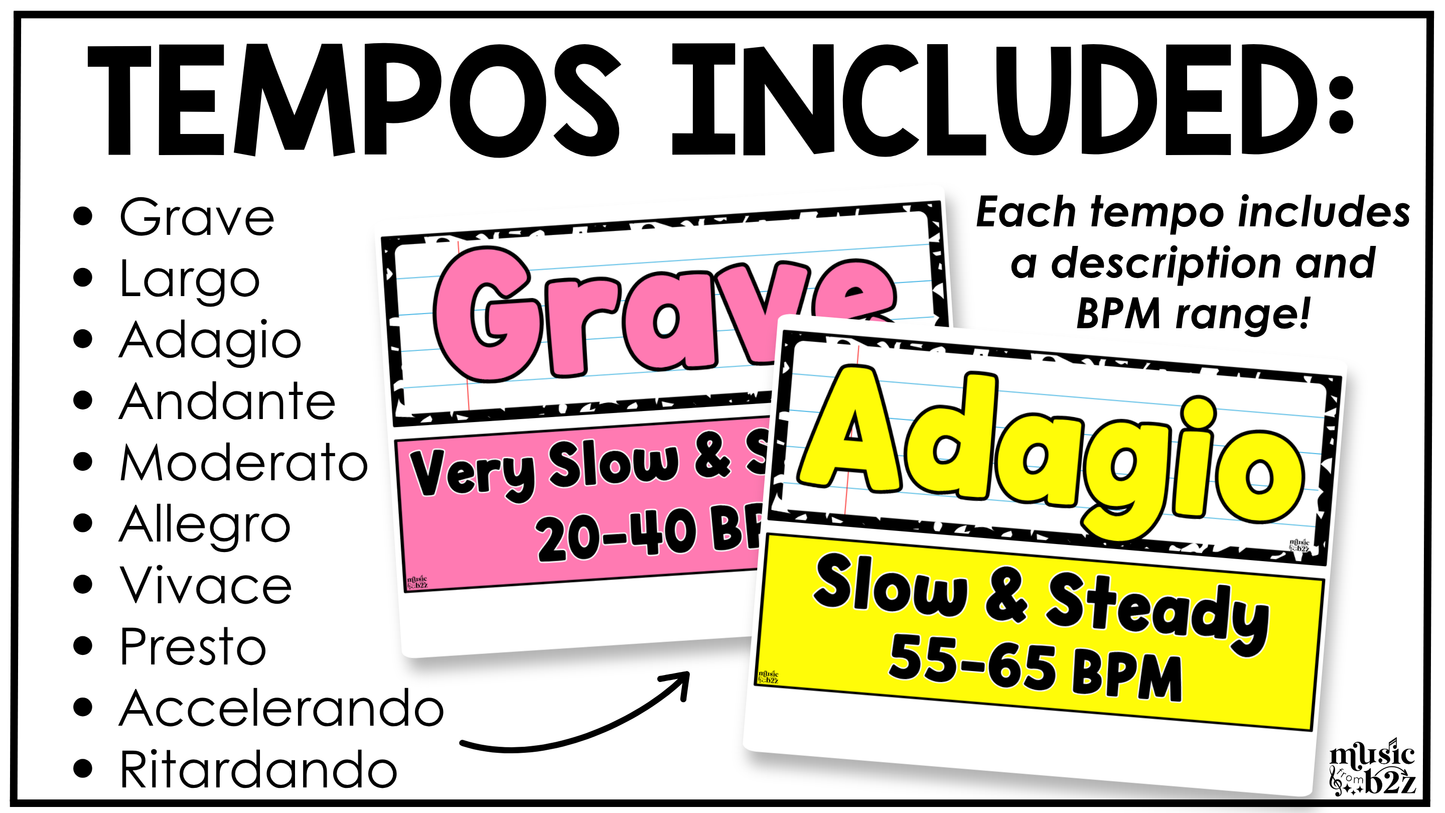 Bright Composition Music Tempo & Form Posters Elementary Music Classroom Decor Editable