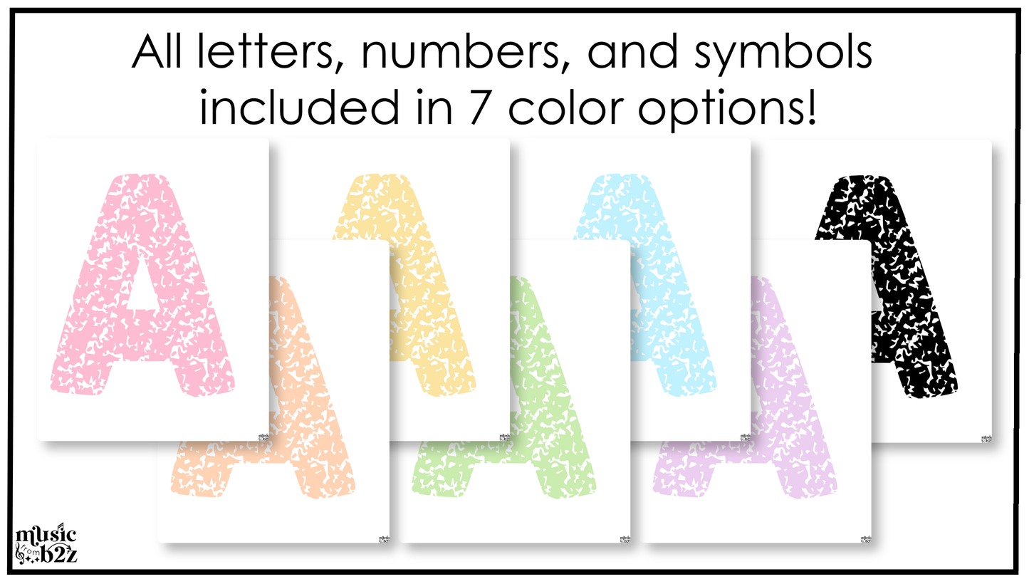 Pastel Composition Bulletin Board Letters Numbers Symbols Elementary Music Classroom Decor