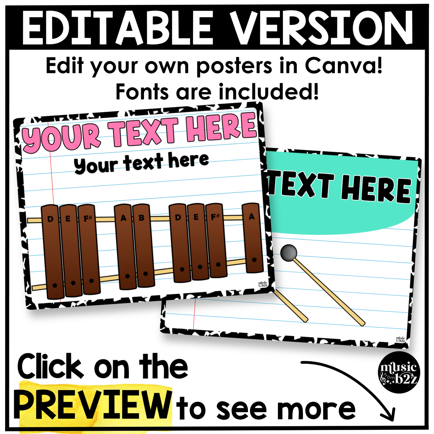 Bright Composition Notebook Orff Instrument Rules & Setups Posters Elementary Music Classroom Decor (Copy)