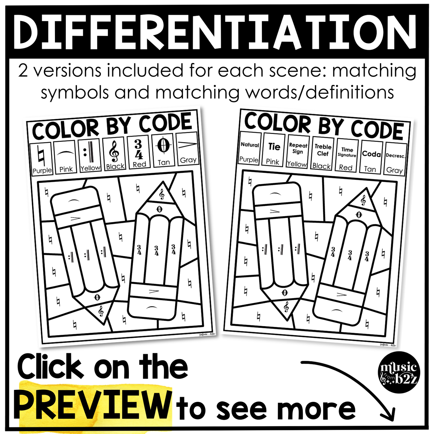 Back to School Music Coloring Color by Note Music Worksheets Music Symbols
