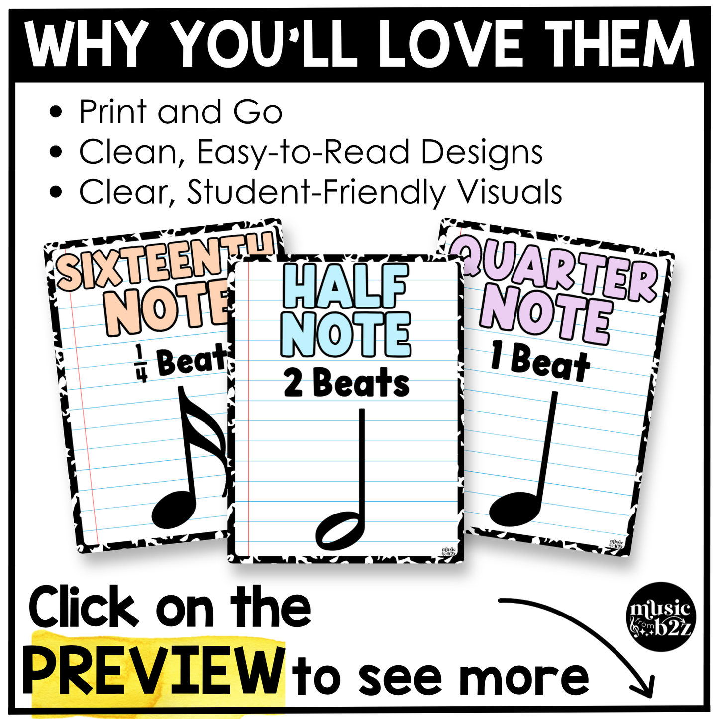 Pastel Composition Note Value Posters Rhythm Durations Elementary Music Classroom Decor