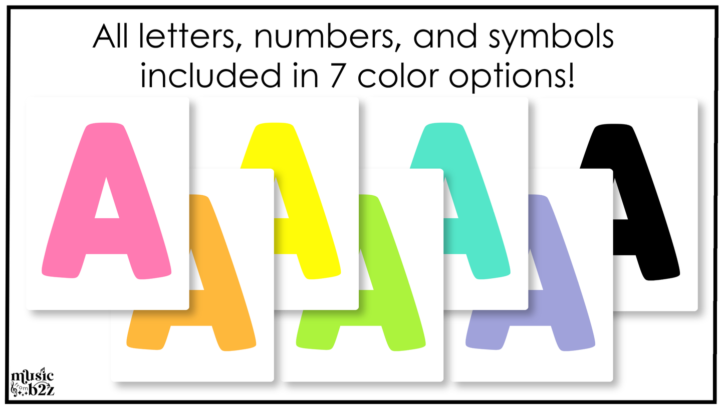 Bright Bulletin Board Letters Numbers Symbols Elementary Music Classroom Decor