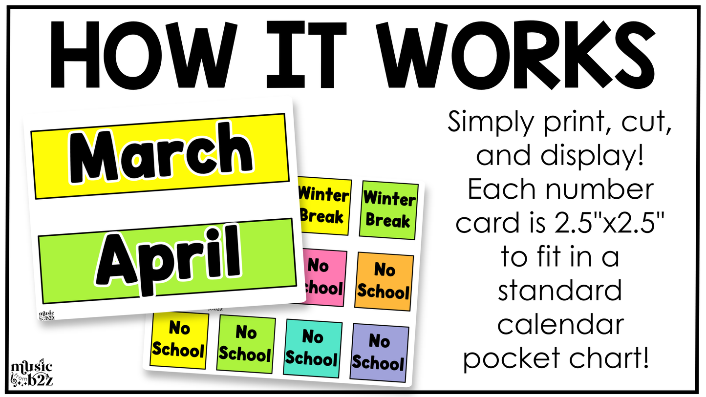 Bright Calendar Kit Editable Elementary Music Classroom Decor Calendar Pieces