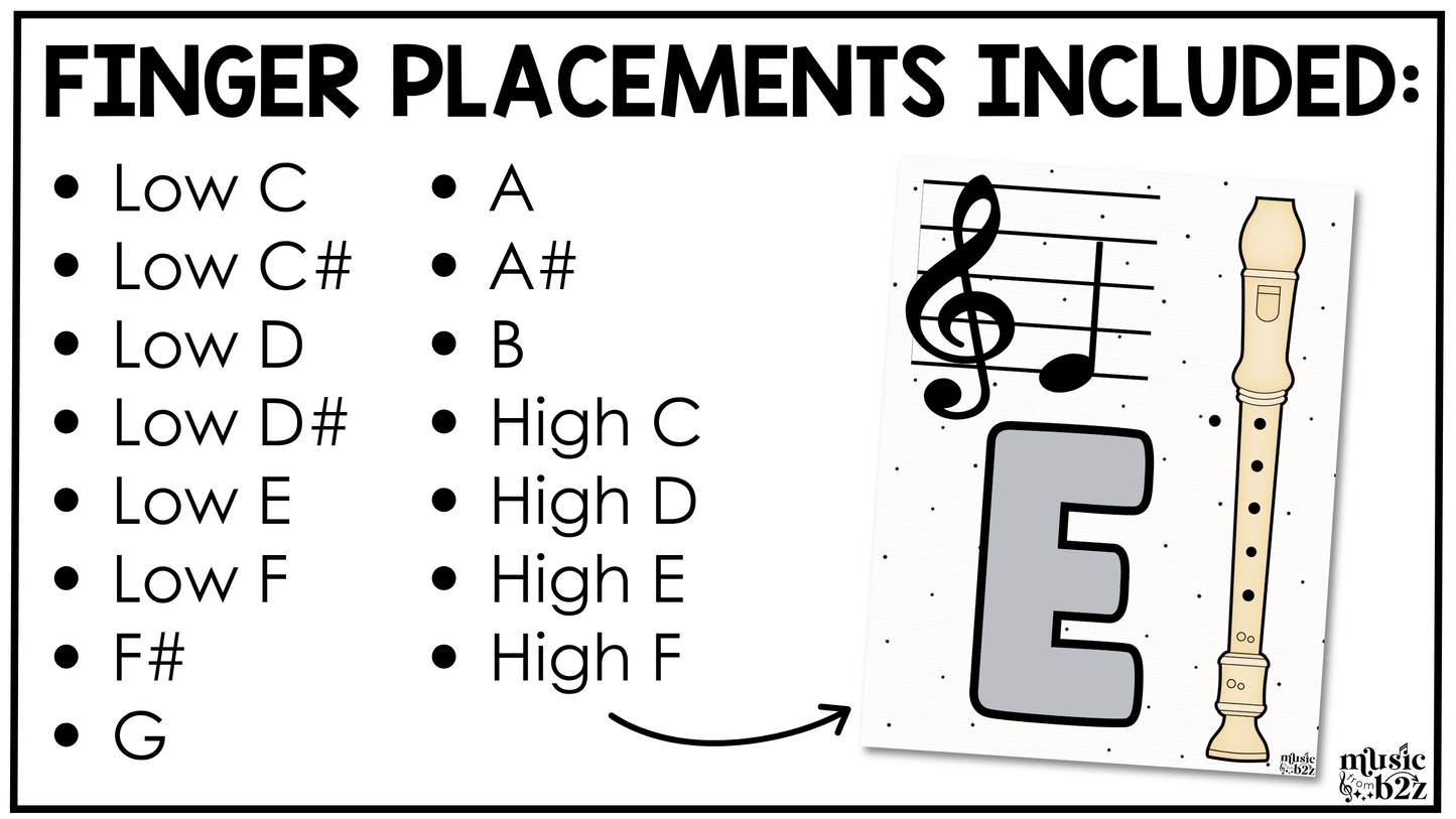 Neutral Recorder Fingering Charts & Rules Posters Music Classroom Decor