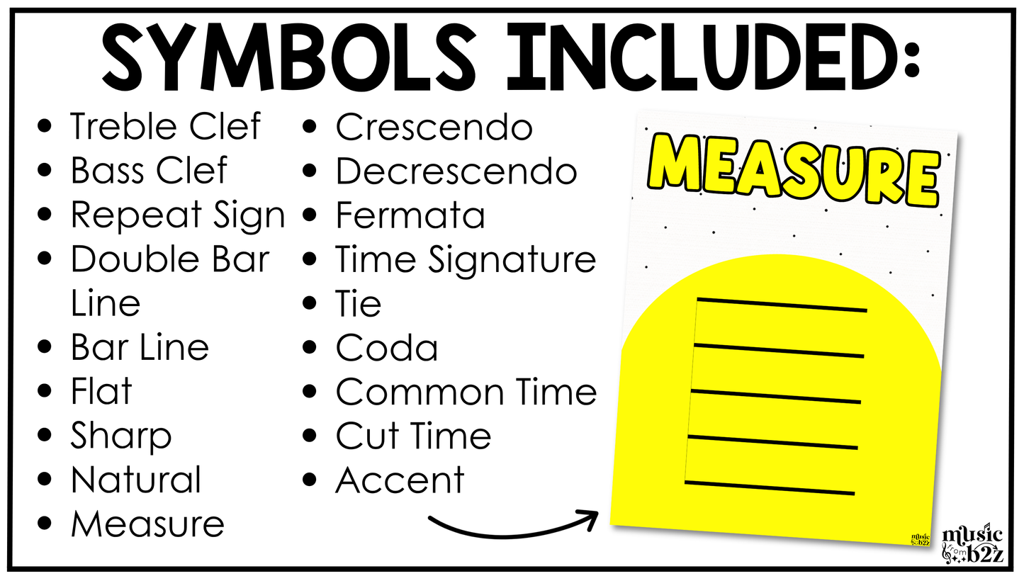 Bright Music Symbols & Dynamics Posters Elementary Music Classroom Decor