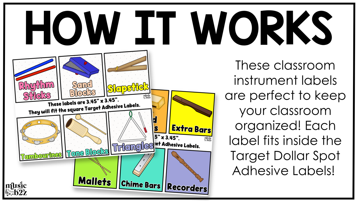 Bright Classroom Instrument Labels Elementary Music Classroom Decor Organization