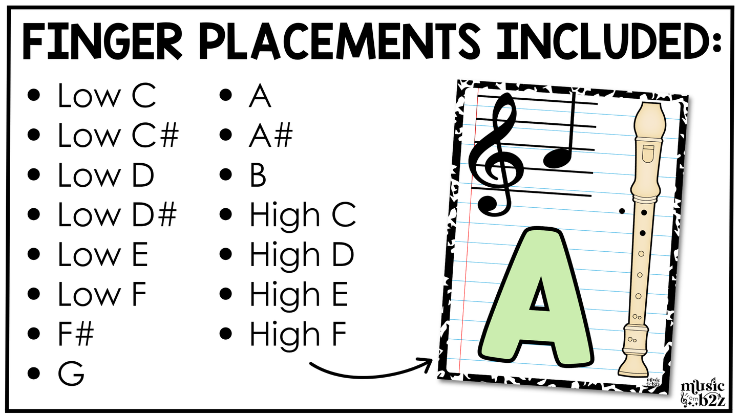 Pastel Composition Recorder Fingering Charts & Rules Posters Music Classroom Decor