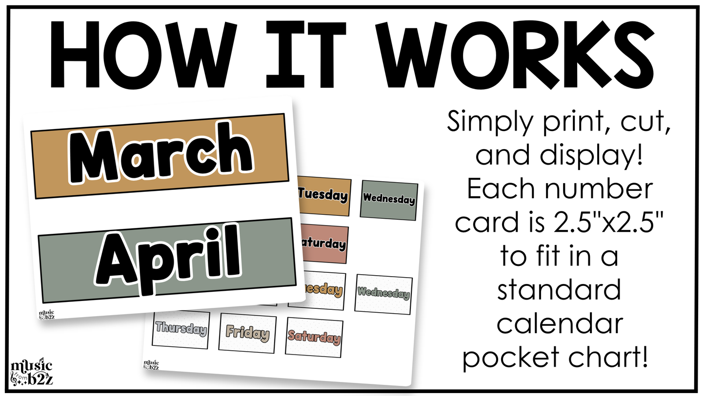 Neutral Calendar Kit Editable Elementary Music Classroom Decor Calendar Pieces