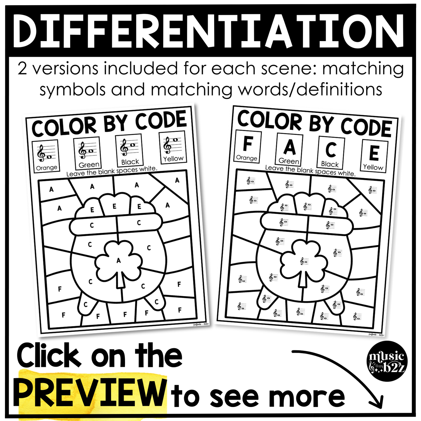 St. Patricks Day Music Coloring Pages Color by Note Music Worksheets Treble Clef