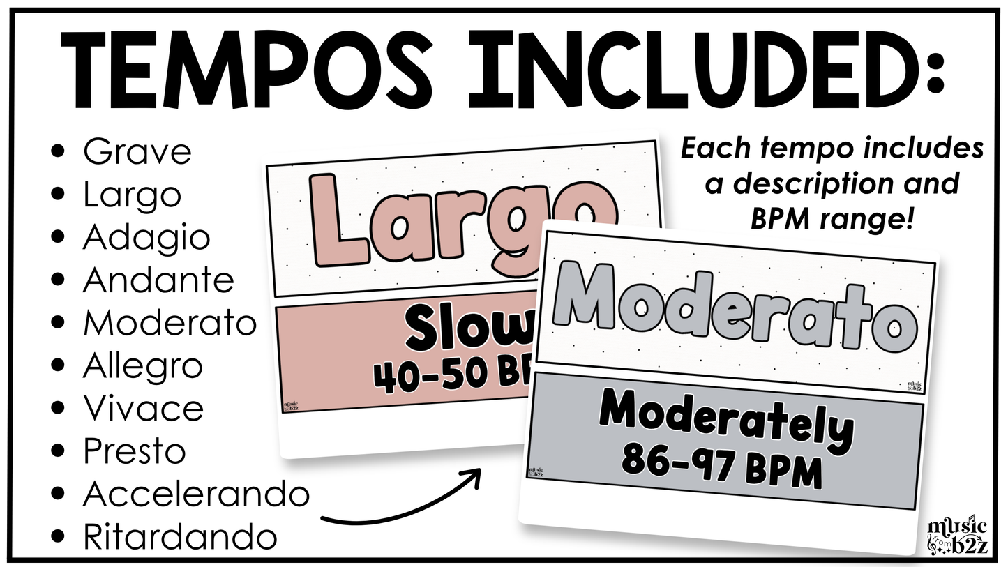Neutral Music Tempo & Form Posters Elementary Music Classroom Decor Editable