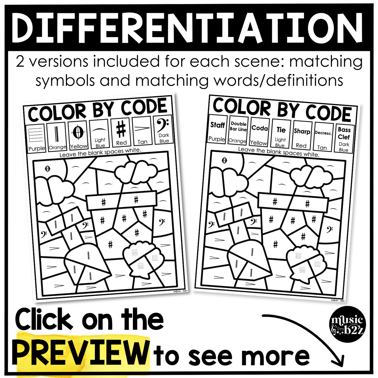 Summer Music Coloring Page BUNDLE Color by Note Summer Music Worksheets